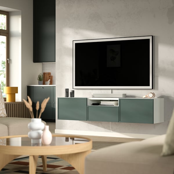 BESTÅ TV cabinet, white/Krukmakare dark gray-green, 180x42x39 cm