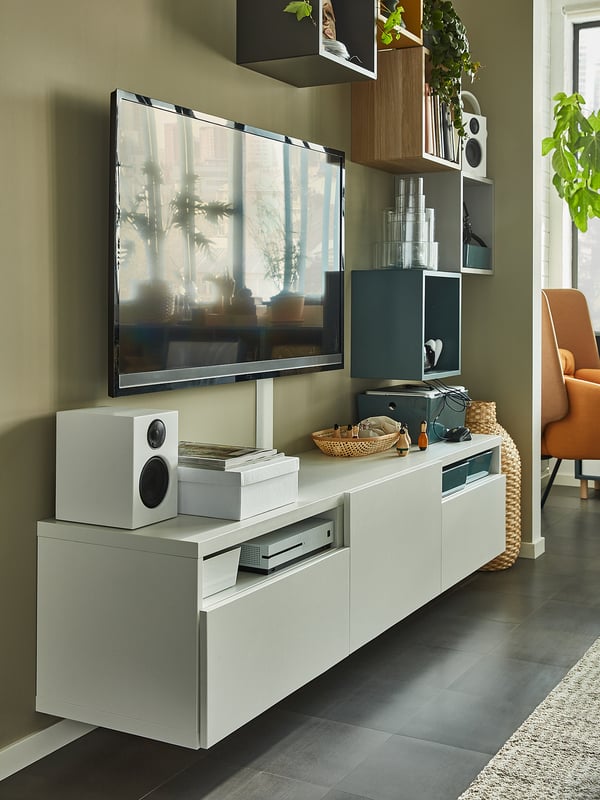 BESTÅ - BESTÅ TV bench, white/Lappviken white, 180x42x39 cm