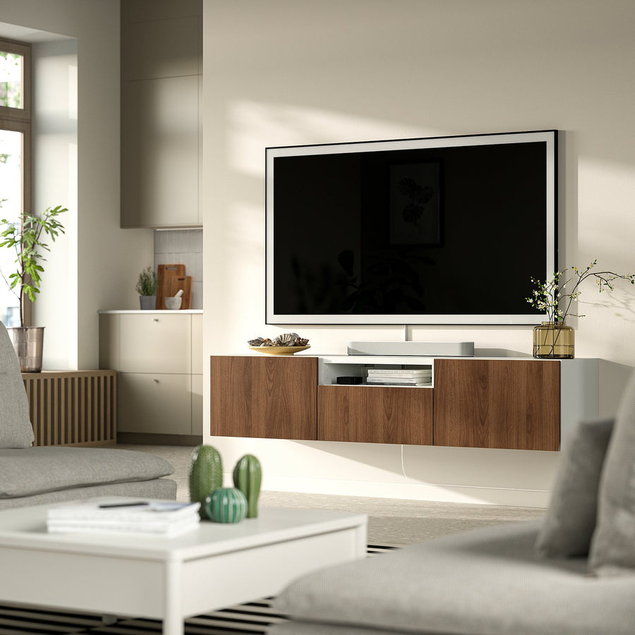 BESTÅ TV bench, white brown/Lappviken walnut effect, 180x42x39 cm