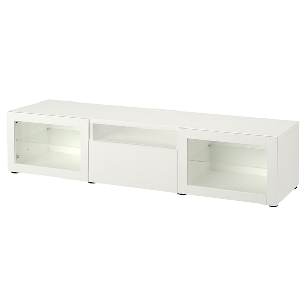 BESTÅ - TV bench, white/Lappviken white clear glass, 180x42x39 cm