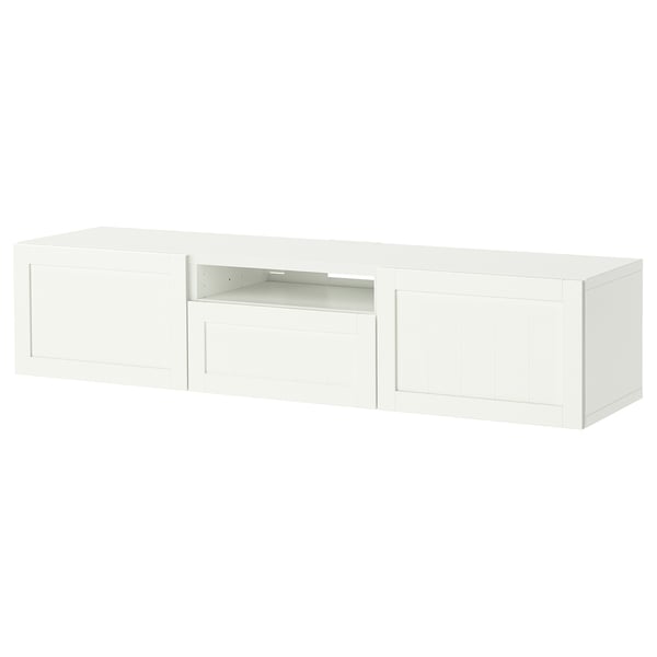 BESTÅ TV bench, white/Pipmakare white, 180x42x39 cm