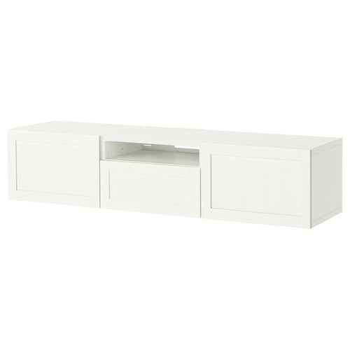BESTÅ TV bench, white/Pipmakare white, 180x42x39 cm