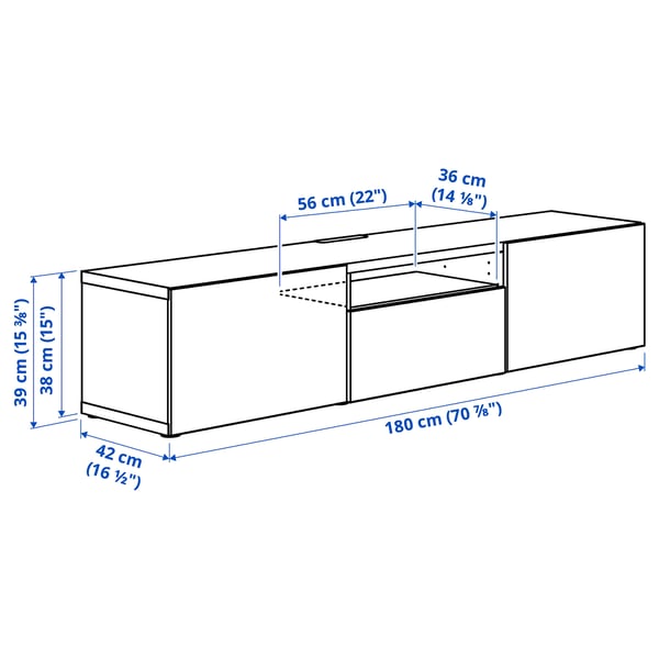 BESTÅ TV cabinet, white/Pipmakare white, 180x42x39 cm