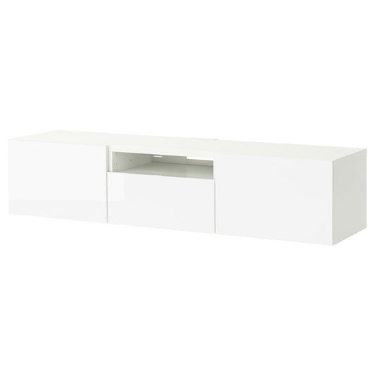 BESTÅ TV bench, white/Selsviken high-gloss white, 180x42x39 cm