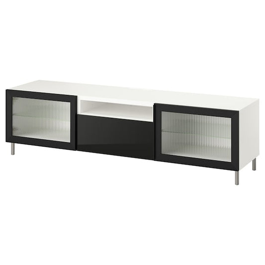 BESTÅ - TV bench, white Selsviken/Fällsvik anthracite, 180x42x48 cm