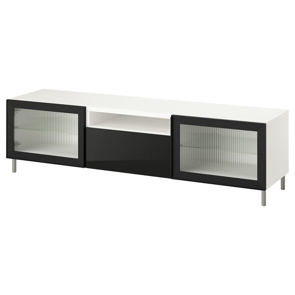 BESTÅ - BESTÅ TV bench, white Selsviken/Fällsvik anthracite, 180x42x48 cm