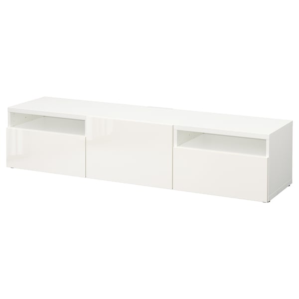 BESTÅ - BESTÅ TV bench, white/Selsviken high-gloss/white, 180x42x39 cm