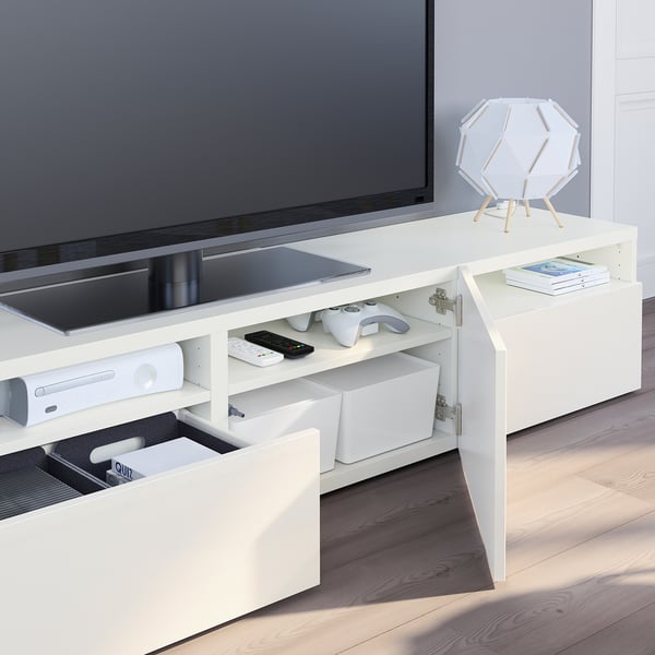BESTÅ - BESTÅ TV bench, white/Selsviken high-gloss/white, 180x42x39 cm