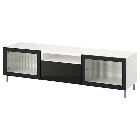 Ikea BESTÅ - TV bench, white Selsviken/Ösarp/Fällsvik anthracite, 180x42x48 cm