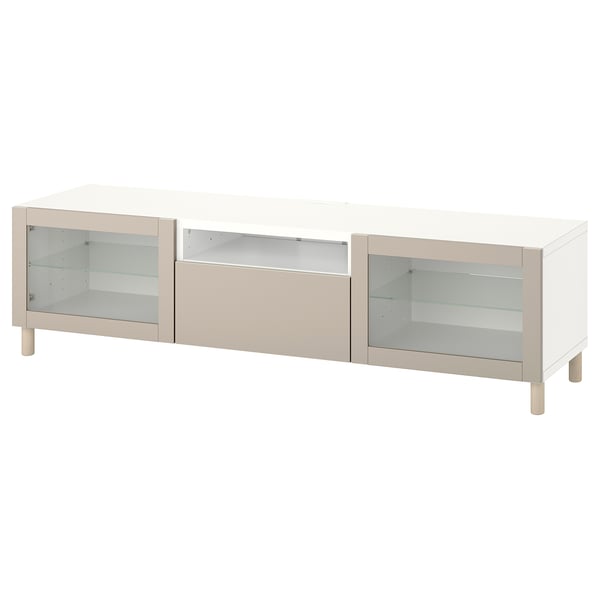 BESTÅ - BESTÅ TV bench, white Sindvik/Lappviken/Mejarp light grey/beige, 180x42x48 cm