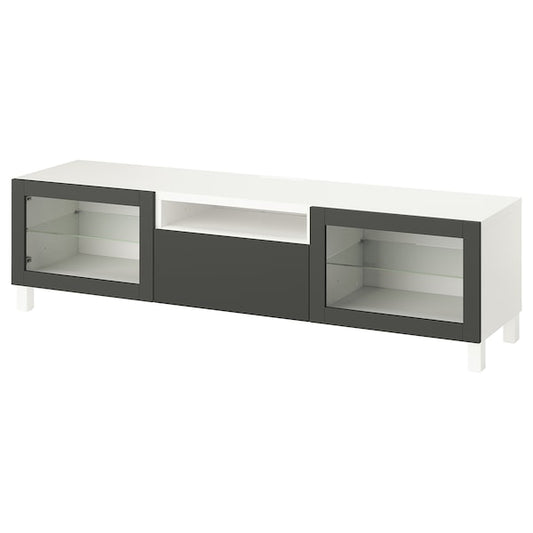 BESTÅ - TV bench, white Sindvik/Lappviken/Stubbarp dark grey, 180x42x48 cm