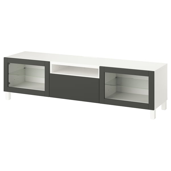 BESTÅ - BESTÅ TV bench, white Sindvik/Lappviken/Stubbarp dark grey, 180x42x48 cm