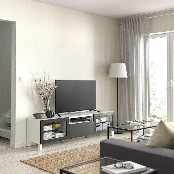 Ikea BESTÅ - TV bench, white Sindvik/Lappviken/Stubbarp dark grey, 180x42x48 cm