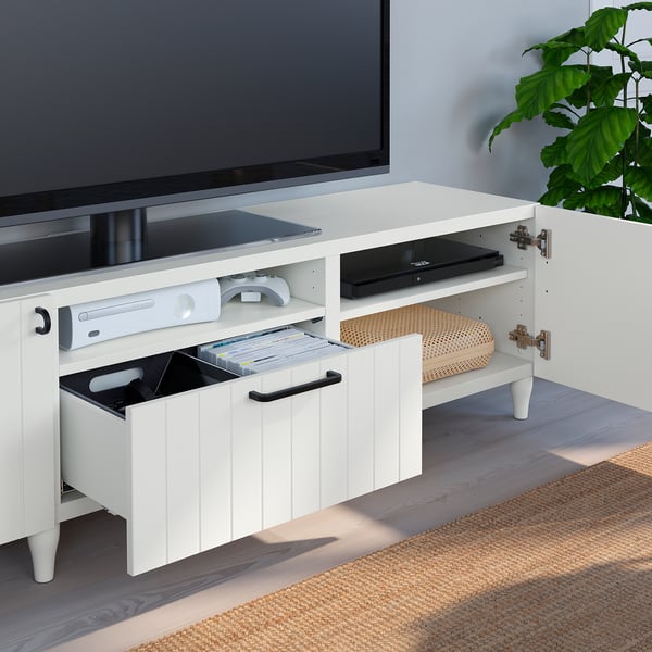 BESTÅ TV bench, white/Sutterviken/Kabbarp white, 180x42x48 cm