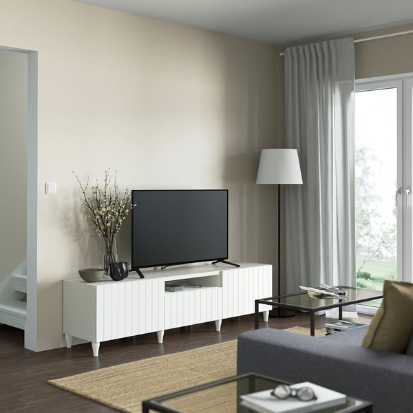 BESTÅ - BESTÅ TV bench, white/Sutterviken/Kabbarp white, 180x42x48 cm