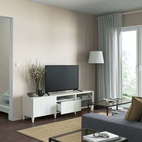 BESTÅ TV bench, white/Sutterviken/Kabbarp white, 180x42x48 cm
