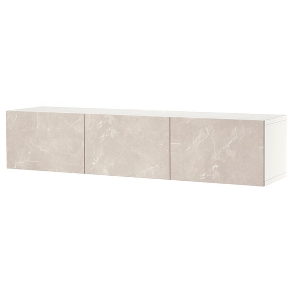 BESTÅ TV bench with doors, white/Bergsviken beige, 180x42x38 cm