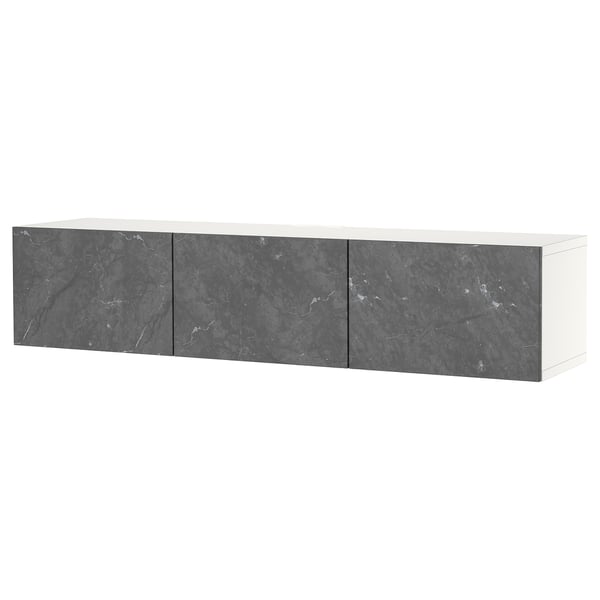 BESTÅ TV bench with doors, white/Bergsviken black, 180x42x38 cm