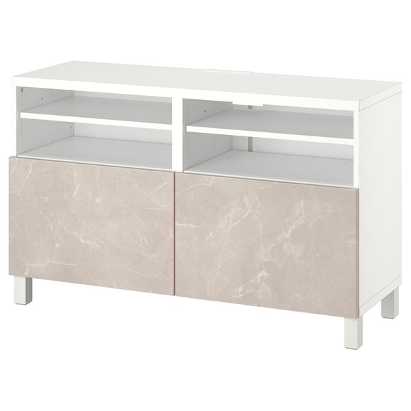 BESTÅ - TV cabinet with doors, white/Bergsviken/Stubbarp beige, , 120x42x74 cm