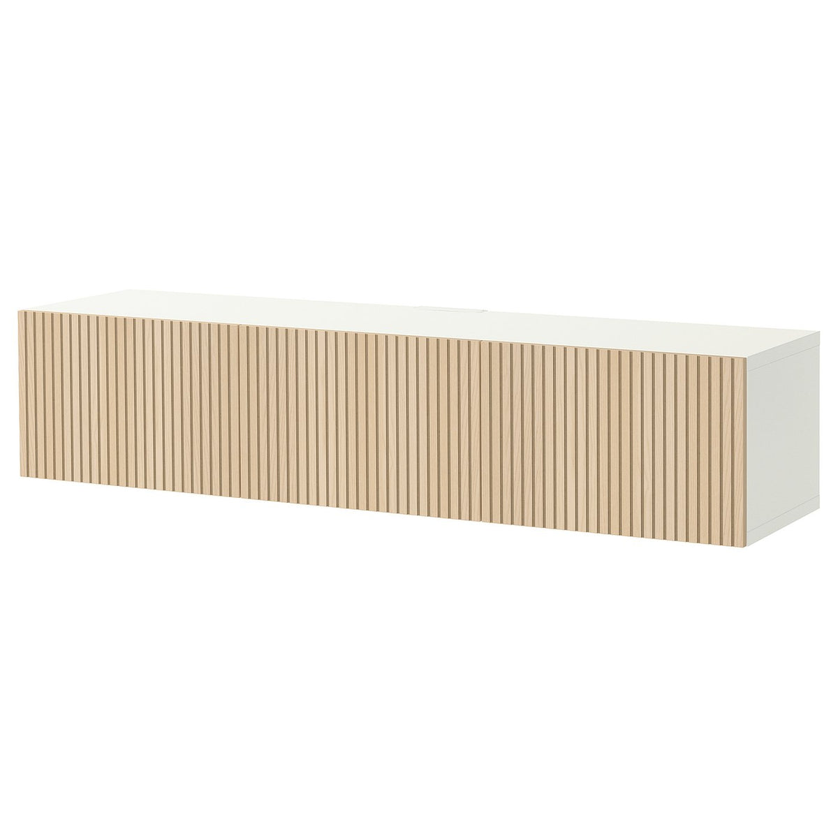 BESTÅ TV bench with doors, white/Björköviken ash veneer, 180x42x38 cm