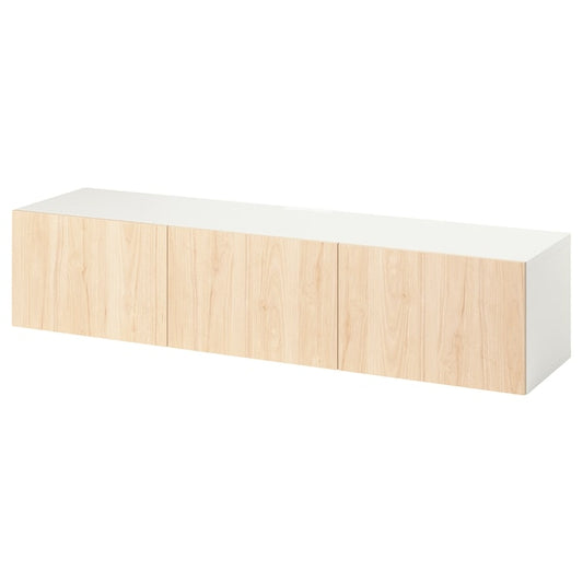 BESTÅ - TV cabinet with doors, white/Fänrik ashwood,180x42x38 cm