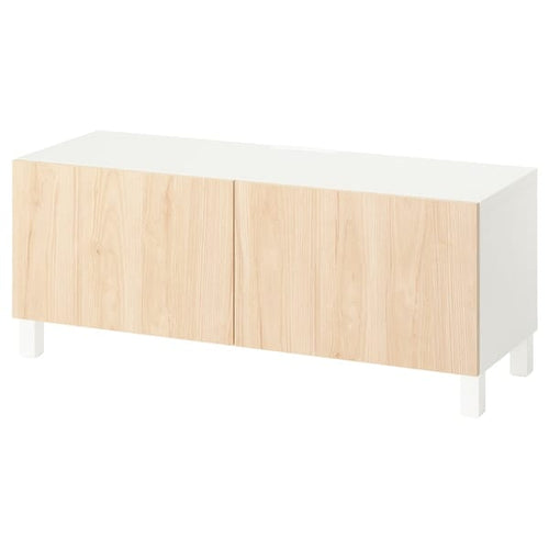 BESTÅ - TV cabinet with doors, white/Fänrik/Stubbarp ash,120x42x48 cm