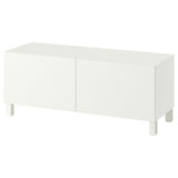 BESTÅ TV bench with doors, white/Förvaltare white, 120x42x48 cm
