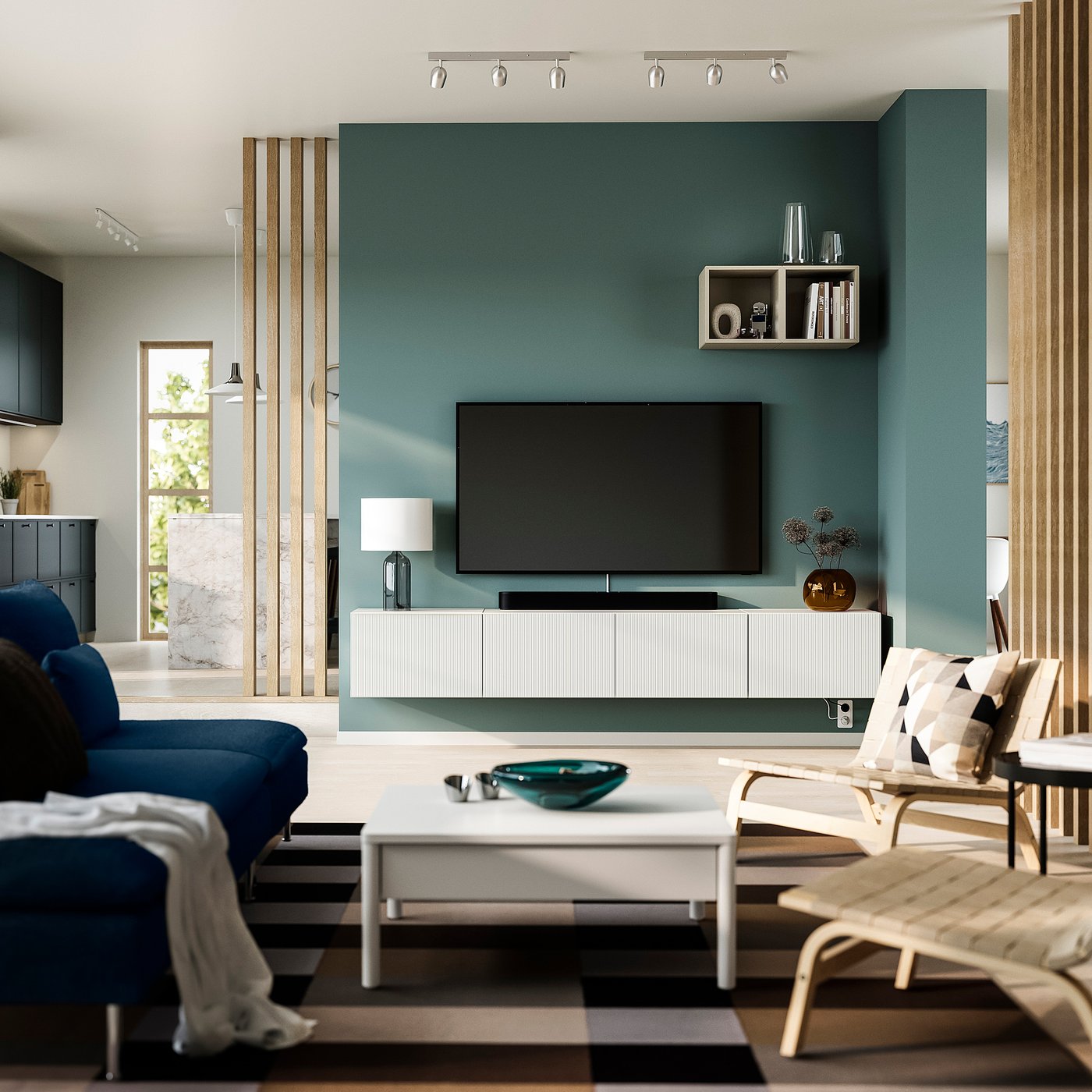 BESTÅ TV bench with doors, white/Förvaltare white, 240x38x42 cm