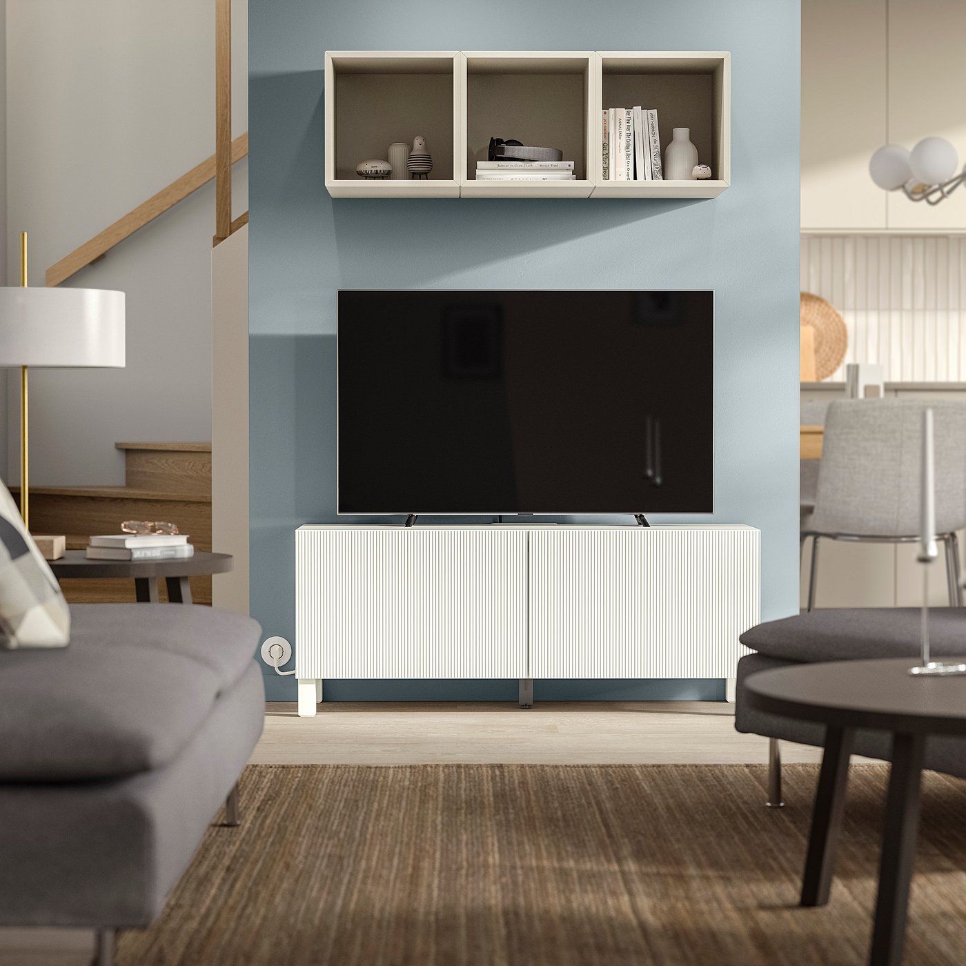 BESTÅ TV bench with doors, white/Förvaltare white, 120x48x42 cm