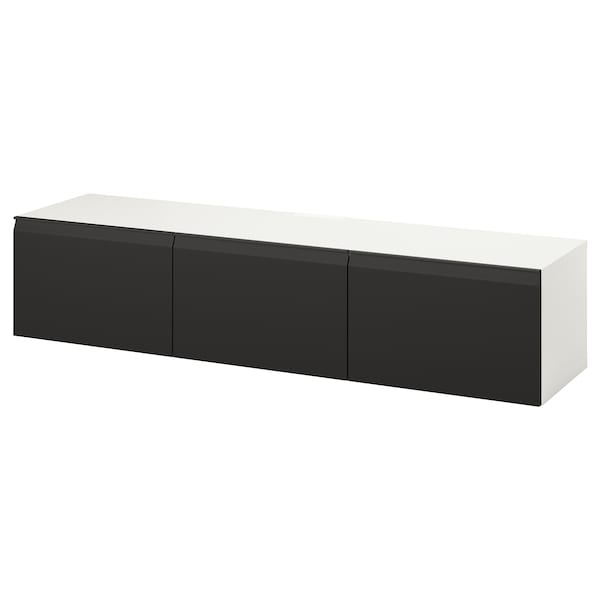 BESTÅ - TV bench with doors, white/Hammarsmed anthracite, 180x42x38 cm