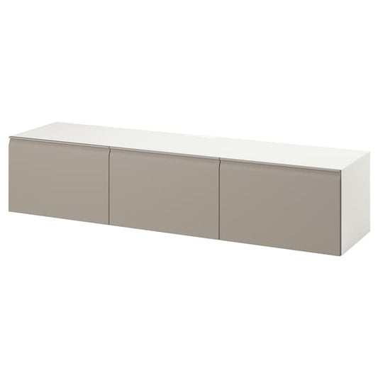 BESTÅ - TV bench with doors, white/Hammarsmed beige, 180x42x38 cm