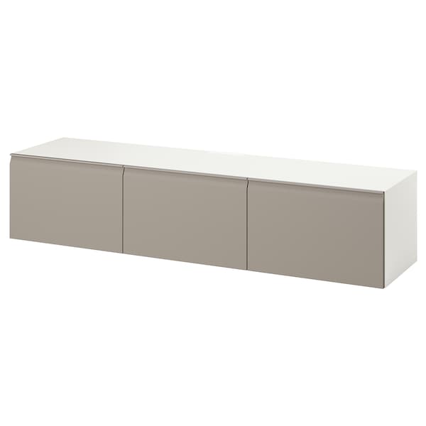 BESTÅ - BESTÅ TV bench with doors, white/Hammarsmed beige, 180x42x38 cm