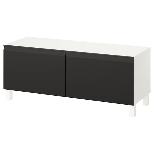 BESTÅ - TV bench with doors, white/Hammarsmed/Stubbarp anthracite, 120x42x48 cm