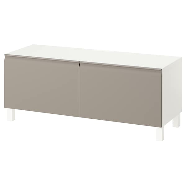 BESTÅ - TV bench with doors, white/Hammarsmed/Stubbarp beige, 120x42x48 cm