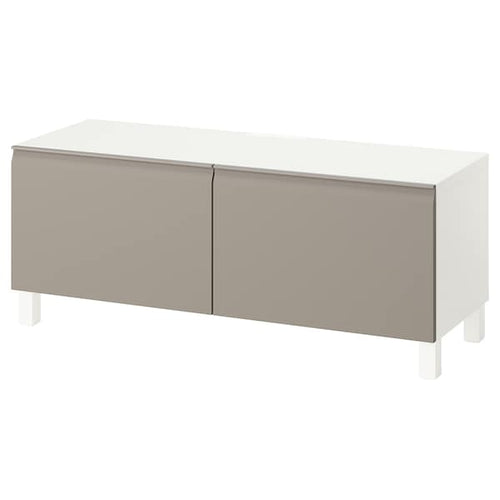 BESTÅ - BESTÅ TV bench with doors, white/Hammarsmed/Stubbarp beige, 120x42x48 cm