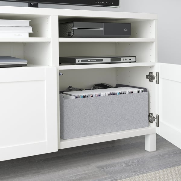 BESTÅ TV bench with doors, white/Hanviken/Stubbarp white, 120x42x74 cm