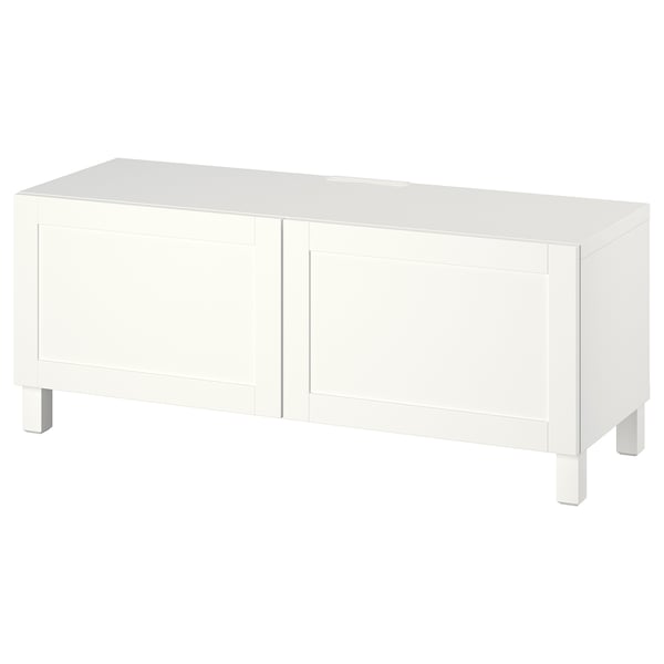 BESTÅ - BESTÅ TV bench with doors, white Hanviken/Stubbarp/white, 120x42x48 cm
