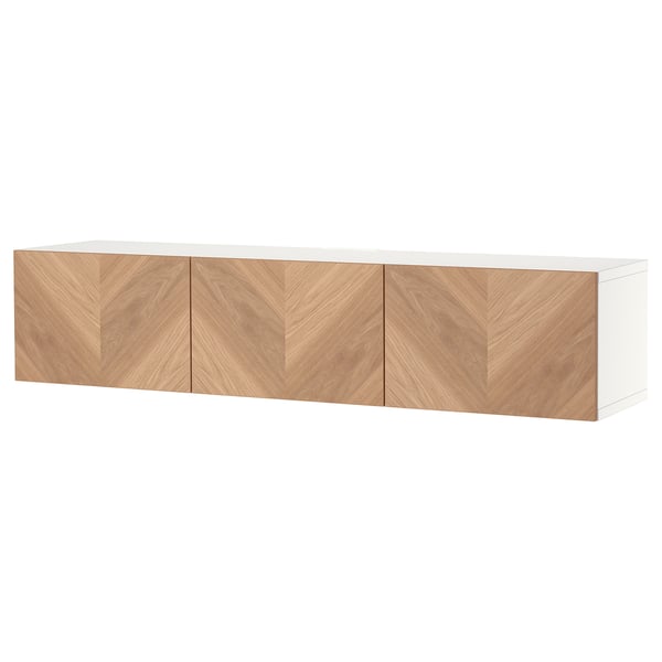 BESTÅ TV bench with doors, white/Hedeviken oak veneer, 180x42x38 cm