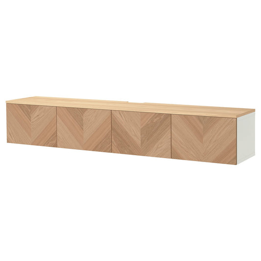 BESTÅ TV bench with doors, white/Hedeviken oak veneer, 240x42x40 cm