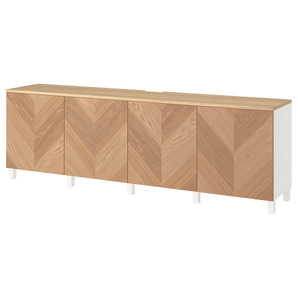BESTÅ TV bench with doors, white/Hedeviken/Stubbarp oak veneer, 240x42x76 cm