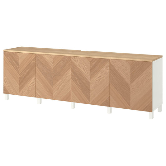 BESTÅ TV bench with doors, white/Hedeviken/Stubbarp oak veneer, 240x42x76 cm