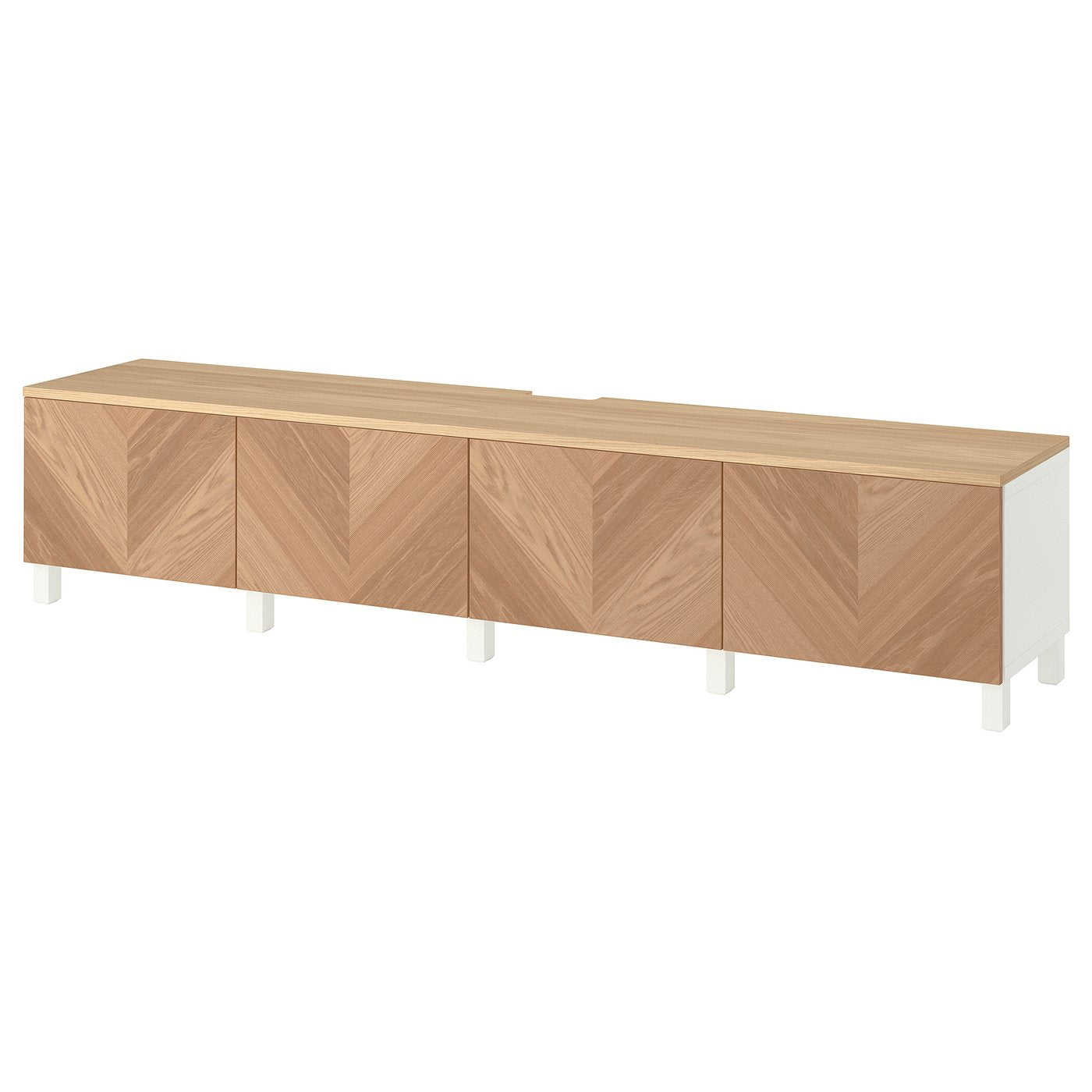 BESTÅ TV bench with doors, white/Hedeviken/Stubbarp oak veneer, 240x42x50 cm