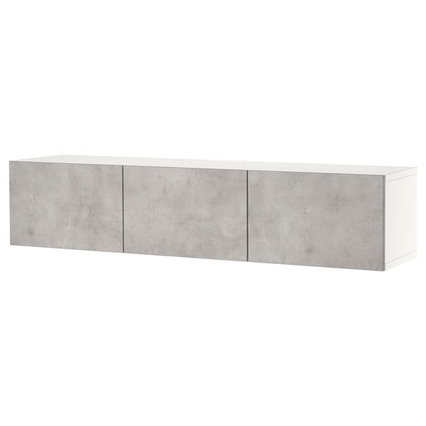 BESTÅ - BESTÅ TV bench with doors, white/Kallviken light grey, 180x42x38 cm