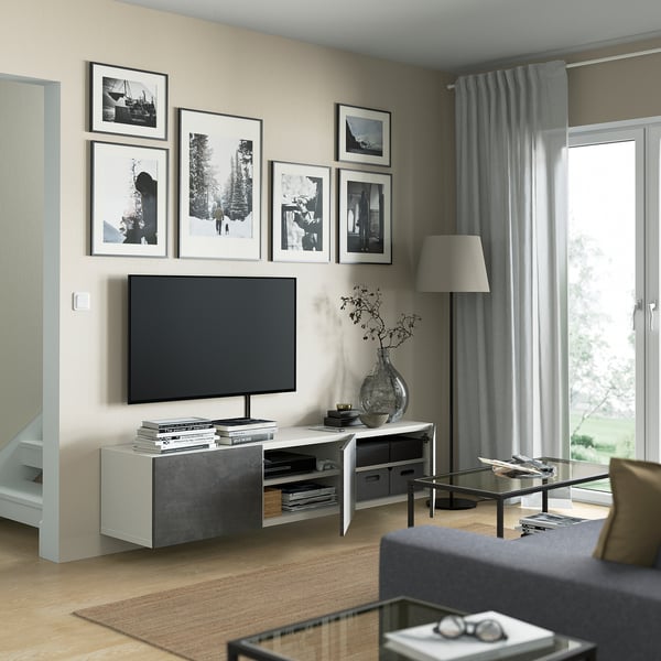 BESTÅ TV bench with doors, white/Kallviken dark grey, 180x42x38 cm