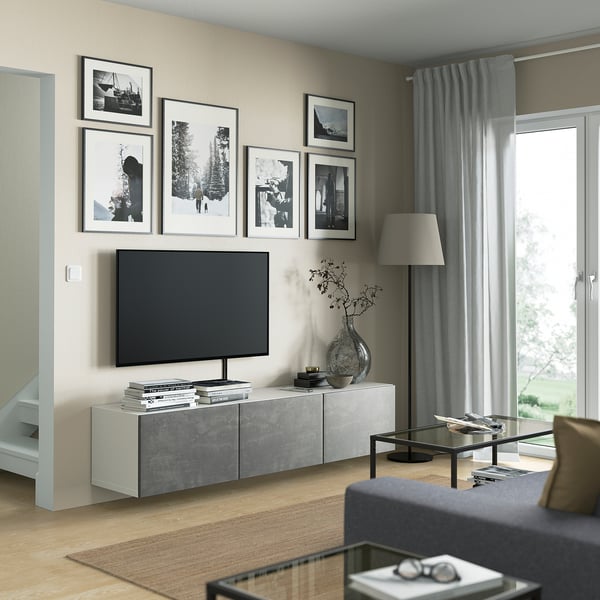 BESTÅ TV bench with doors, white/Kallviken dark grey, 180x42x38 cm