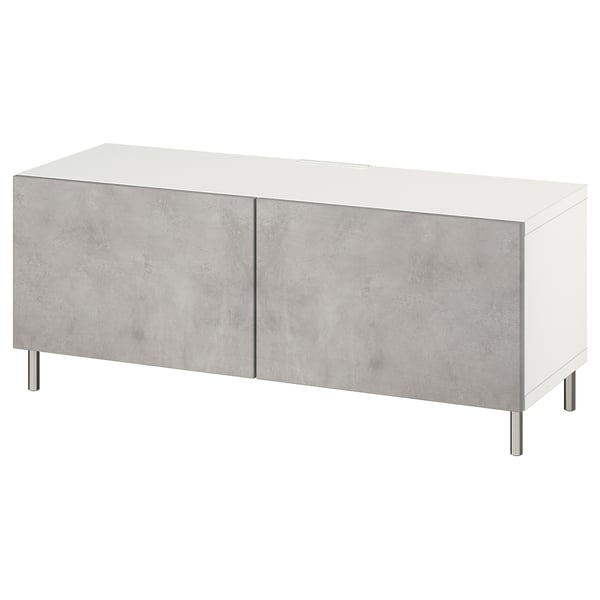 BESTÅ - BESTÅ TV bench with doors, white/Kallviken/Ösarp light grey, 120x42x48 cm