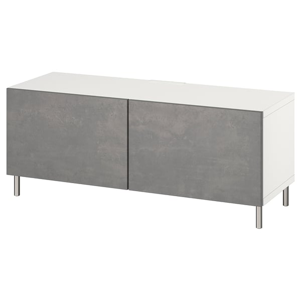 BESTÅ TV bench with doors, white/Kallviken/Ösarp dark grey, 120x42x48 cm