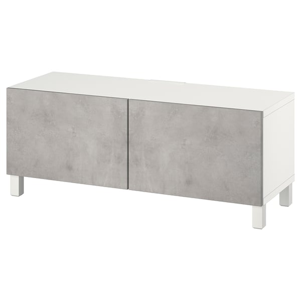BESTÅ TV bench with doors, white Kallviken/Stubbarp/light grey, 120x42x48 cm