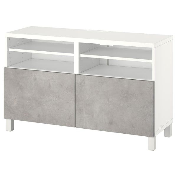 BESTÅ - TV bench with doors, white/Kallviken/Stubbarp light grey, 120x42x74 cm