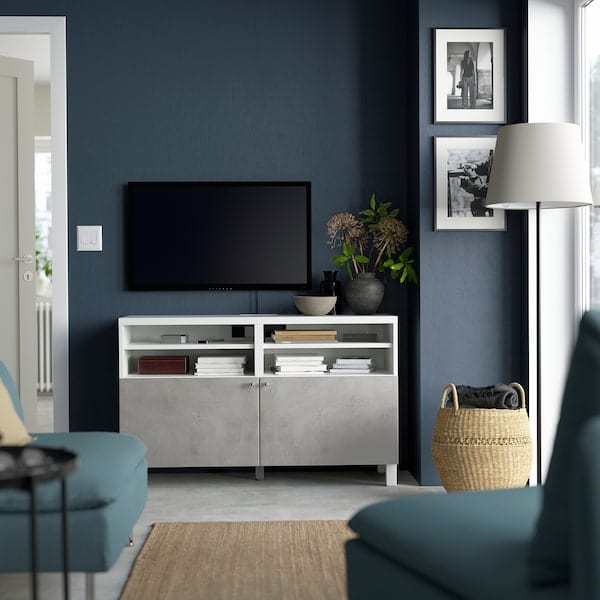 Ikea BESTÅ - TV bench with doors, white/Kallviken/Stubbarp light grey, 120x42x74 cm
